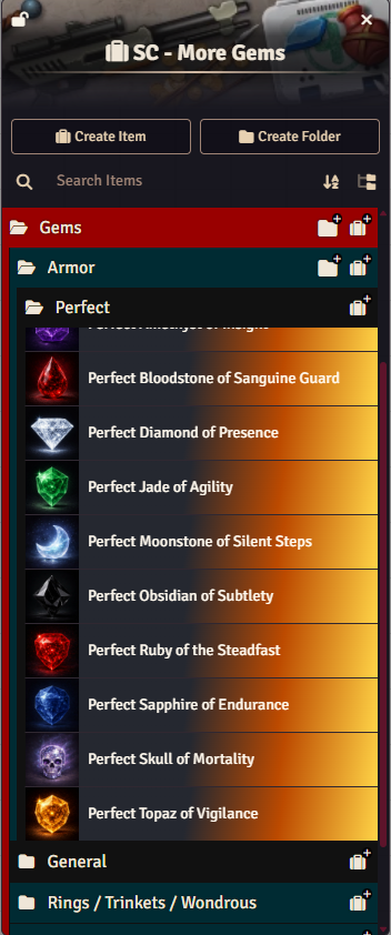 Gem-related items included alongside the gem library