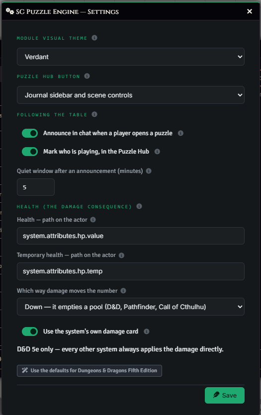 SC Puzzle Engine module settings