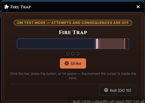 Timing bar solver in GM test mode