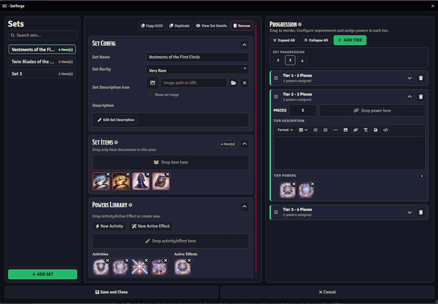 Tier progression editor