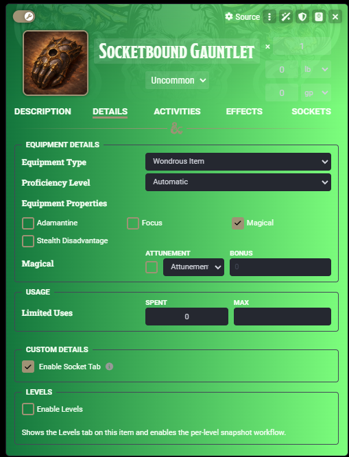 Per-item socket-tab toggle in Details