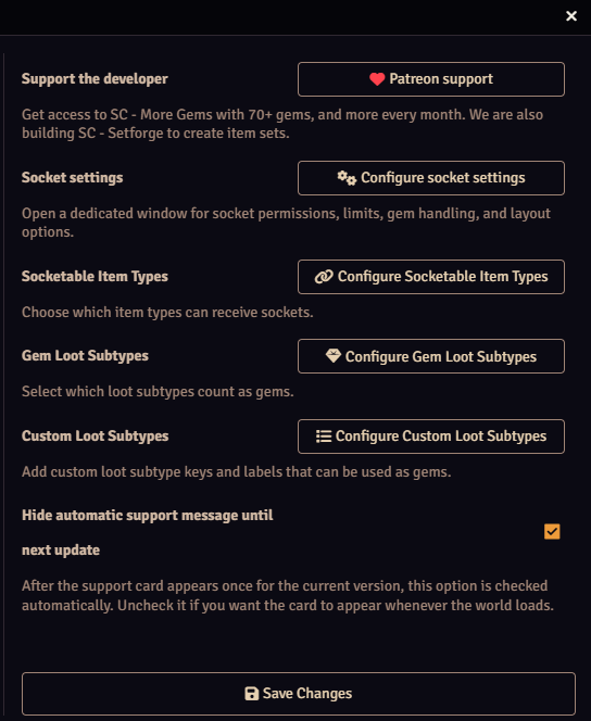 SC - Simple Sockets settings hub
