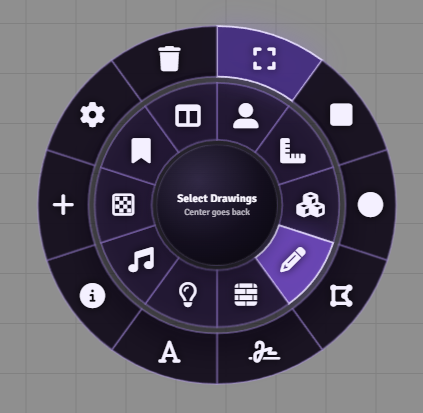 Scene wheel showing control layers and tools