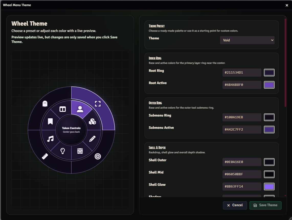 Wheel theme customizer with live preview